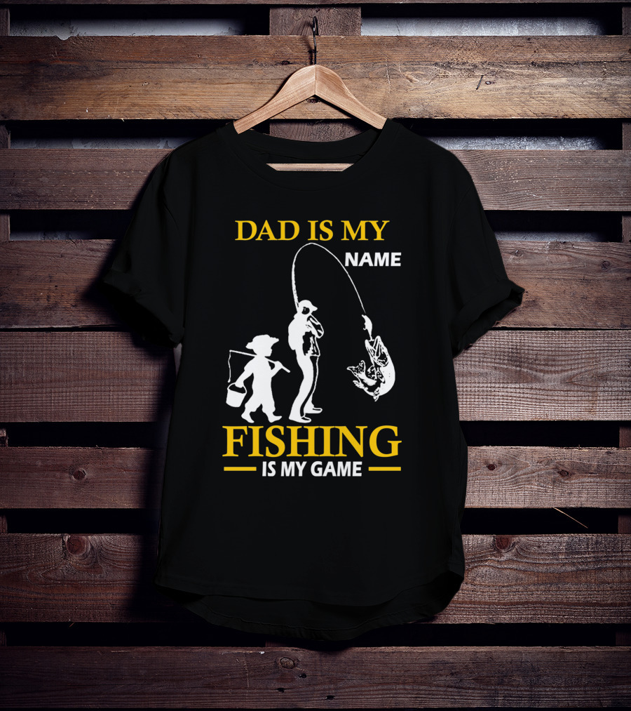 Dad Is My Name Fishing Is My Game White Silhouette Fisherman And Child With Catch T-Shirt