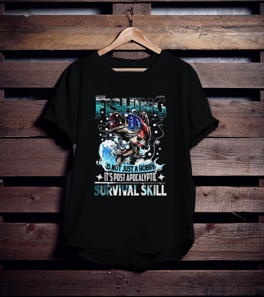 Fishing Is Not Just A Hobby It's Post Apocalyptic Survival Skill Captain America Skull And Tentacles T-Shirt