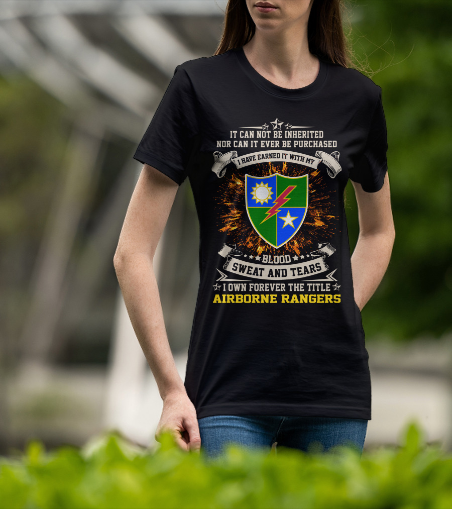 75Th Ranger Regiment Airborne Rangers Blood Sweat And Tears Crest T-Shirt