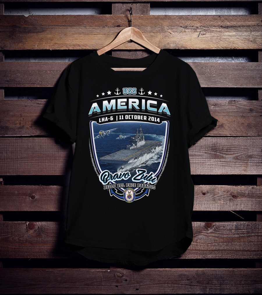 Uss America Lha-6 11 October 2014 Bravo Zulu Bello Vel Pace Paratus T-Shirt