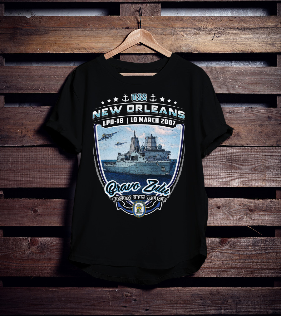 Uss New Orleans Lpd-18 Bravo Zulu Victory From The Sea 10 March 2007 T-Shirt