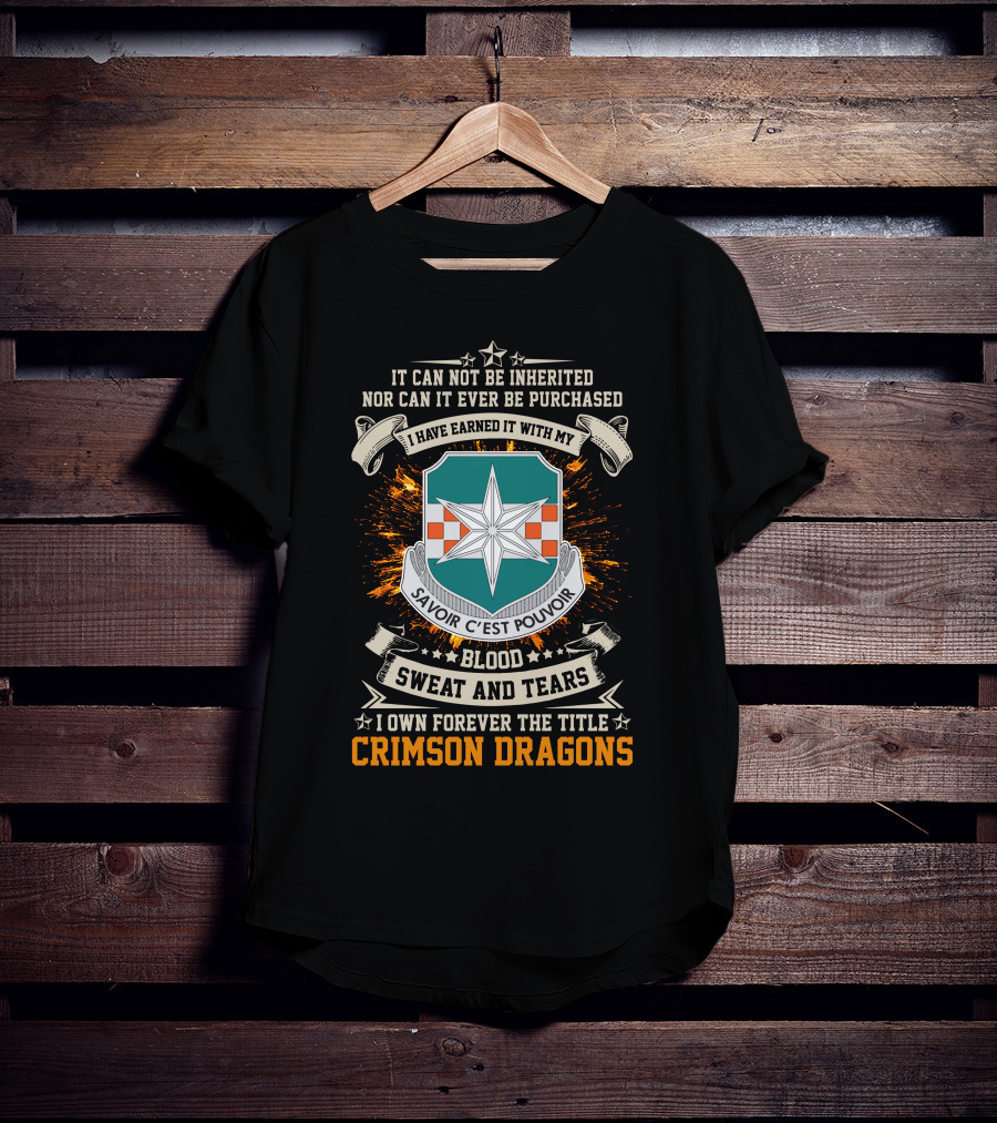 313th Military Intelligence Battalion Crimson Dragons Savoir C'est Pouvoir Blood Sweat And Tears T-Shirt
