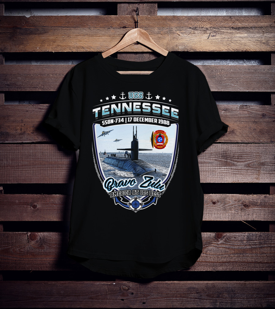 Uss Tennessee Ssbn-734 Bravo Zulu America At Its Best 17 December 1988 Submarine Anchors Stars T-Shirt
