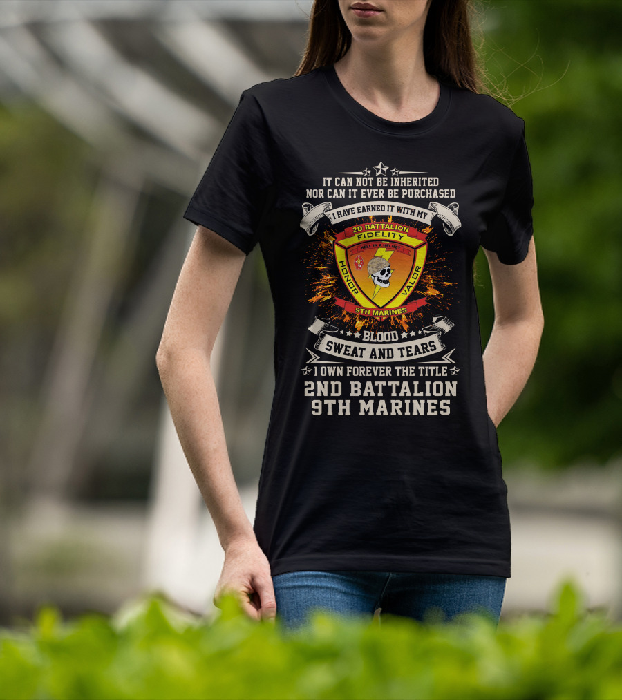 2Nd Battalion 9Th Marines Blood Sweat And Tears Honor Valor Fidelity T-Shirt