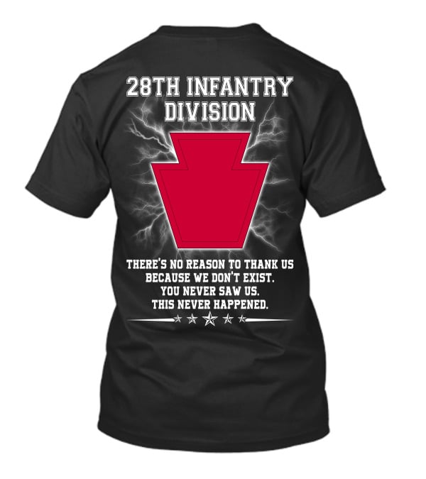 28th Infantry Division Red Keystone Emblem With Lightning And Secretive Motto T-Shirt