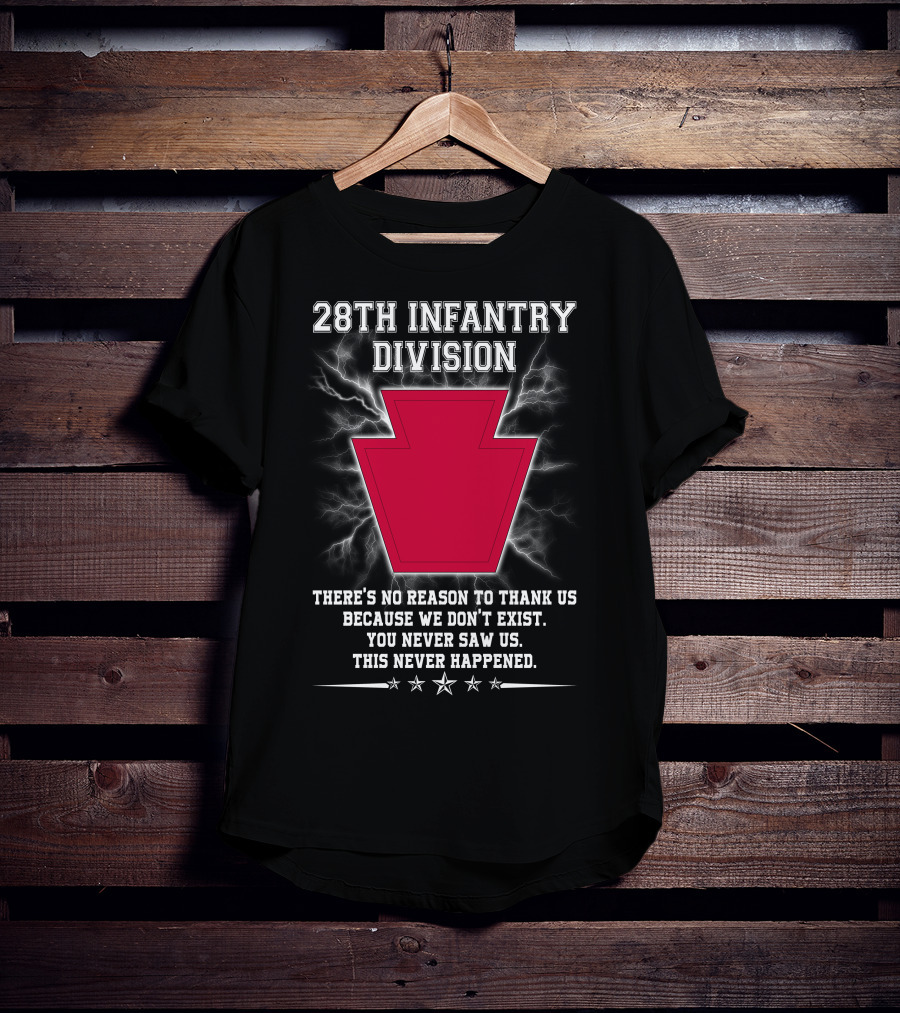 28th Infantry Division Red Keystone Emblem With Lightning And Secretive Motto T-Shirt