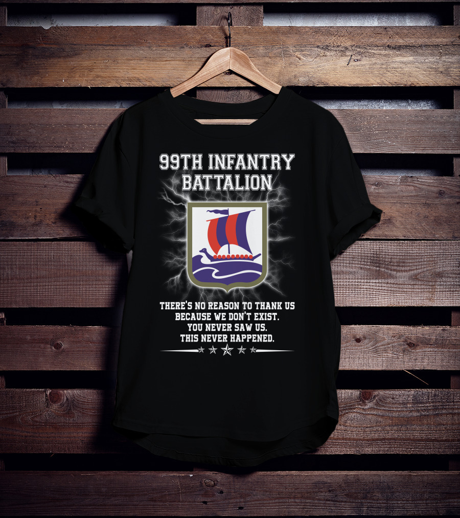 99th Infantry Battalion Viking Ship Emblem You Never Saw Us This Never Happened T-Shirt
