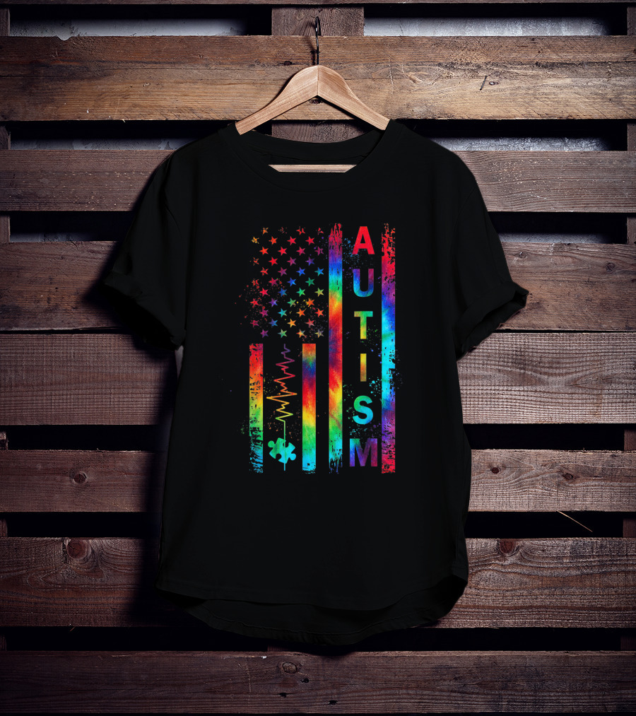 American Flag Autism Awareness Tie Dye Teacher Mom Support T-Shirt