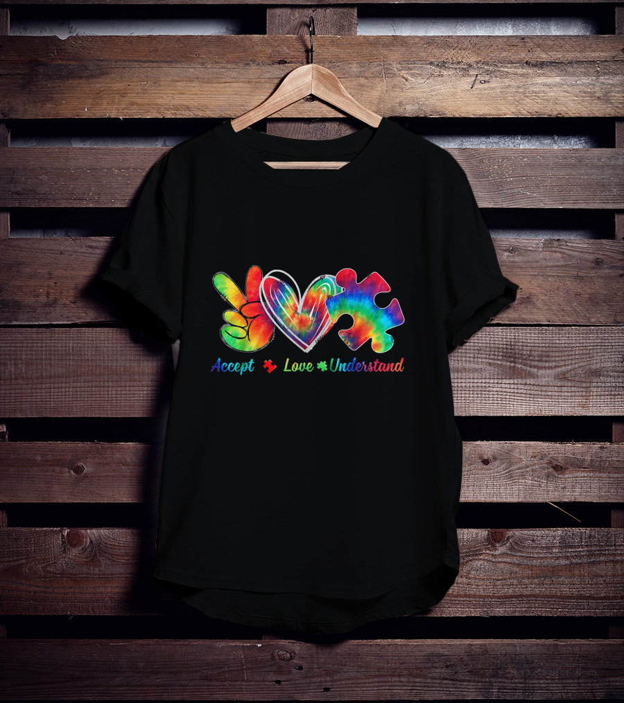 Autism Awareness Accept Understand Love Tie Dye Peace Heart Puzzle T-Shirt