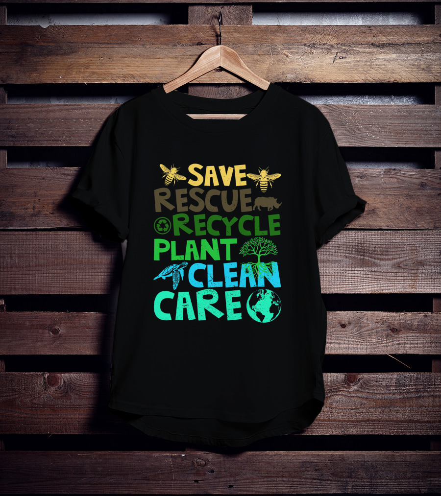 Save Bees Rescue Animals Recycle Plant Clean Care Earth Day T-Shirt