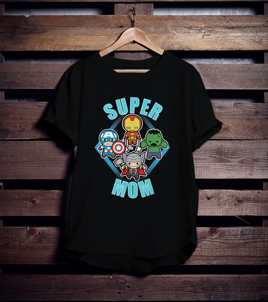 Marvel Super Mom Kawaii Team Captain America Iron Man Thor Hulk T-Shirt
