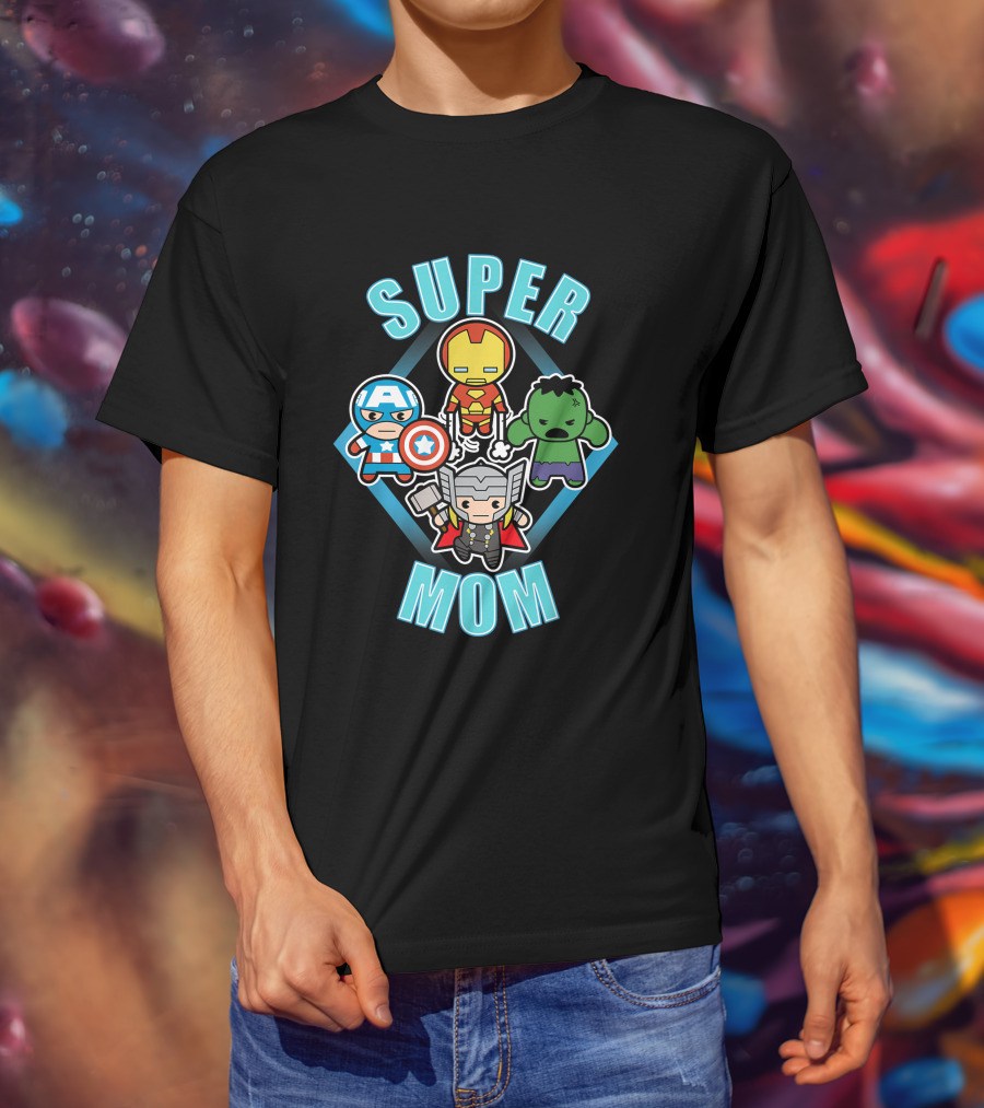 Marvel Super Mom Kawaii Team Captain America Iron Man Thor Hulk T-Shirt