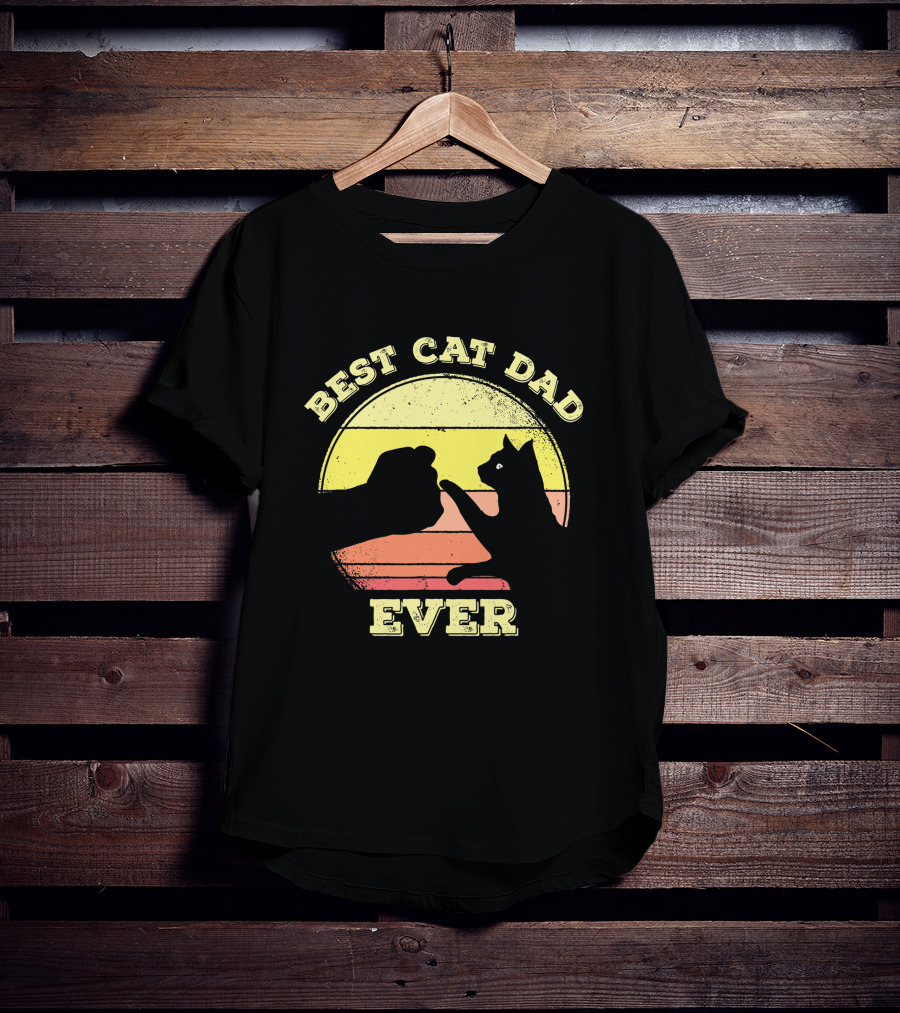 Best Cat Dad Ever Vintage Sunset Funny Cat Lover T-Shirt
