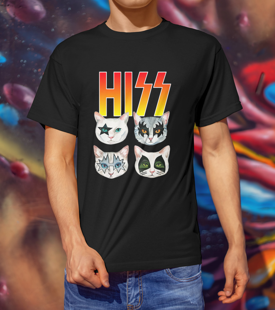 Hiss Cat Cats In Iconic Makeup For Funny Cat Lover T-Shirt
