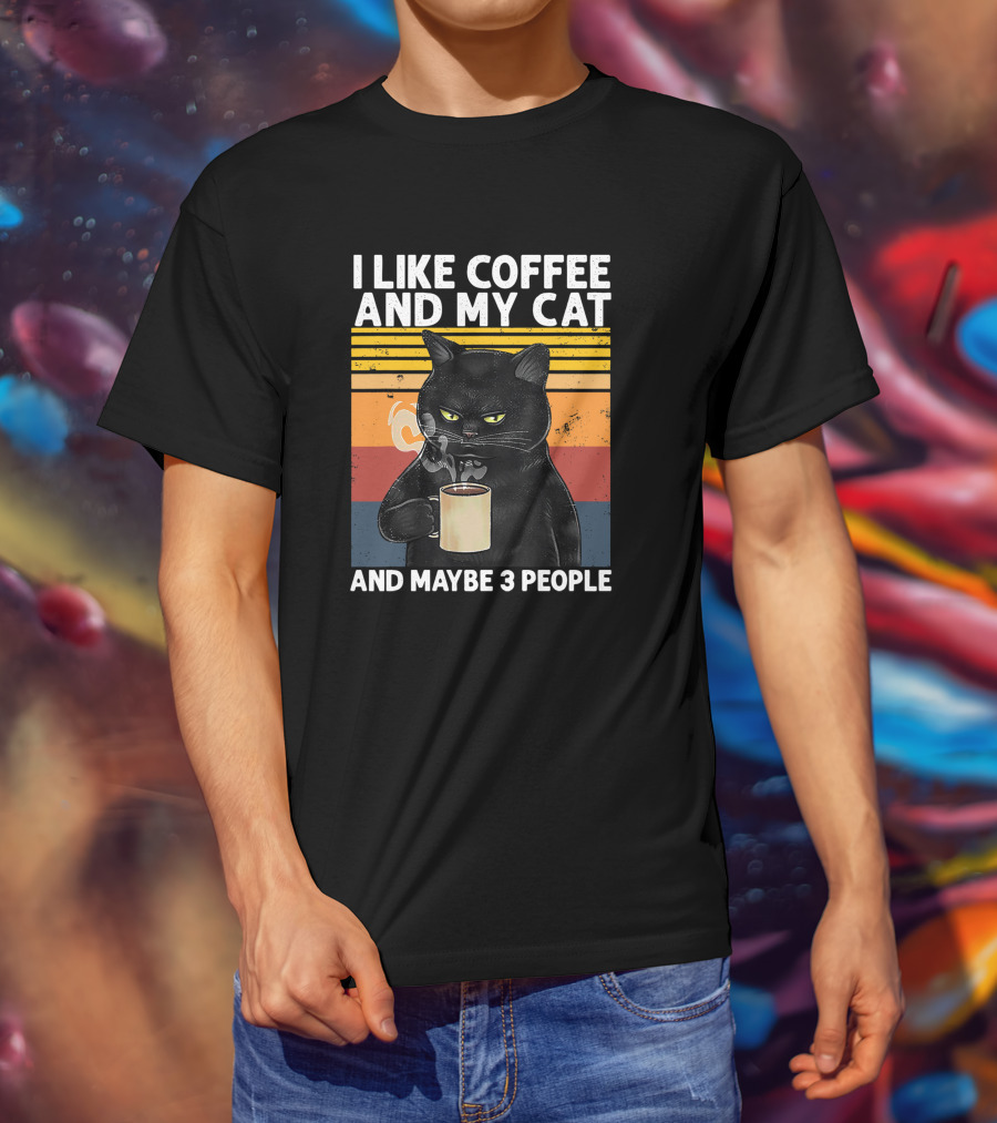 I Like Coffee And My Cat And Maybe 3 People Vintage Cat Lover Gift T-Shirt
