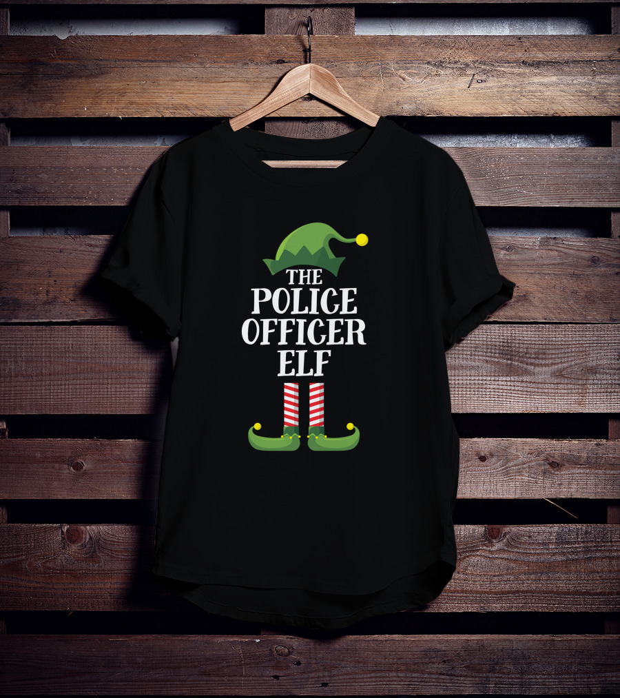 The Police Officer Elf Matching Family Christmas Party Pajamas T-Shirt
