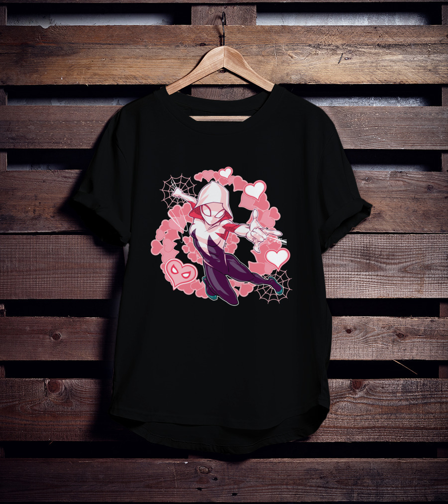 Marvel Spider-Man Into The Spider-Verse Gwen Hearts And Webs T-Shirt