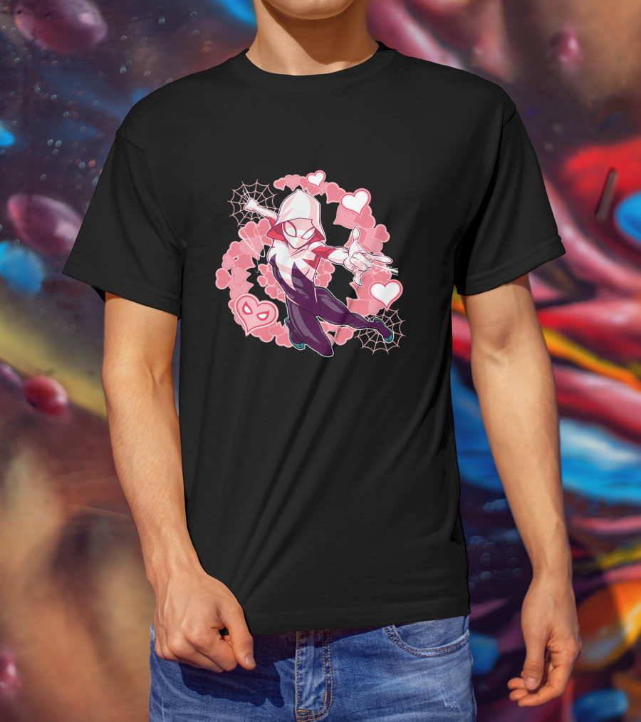 Marvel Spider-Man Into The Spider-Verse Gwen Hearts And Webs T-Shirt