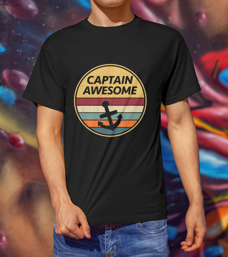Captain Awesome Retro Anchor Sailboat T-Shirt