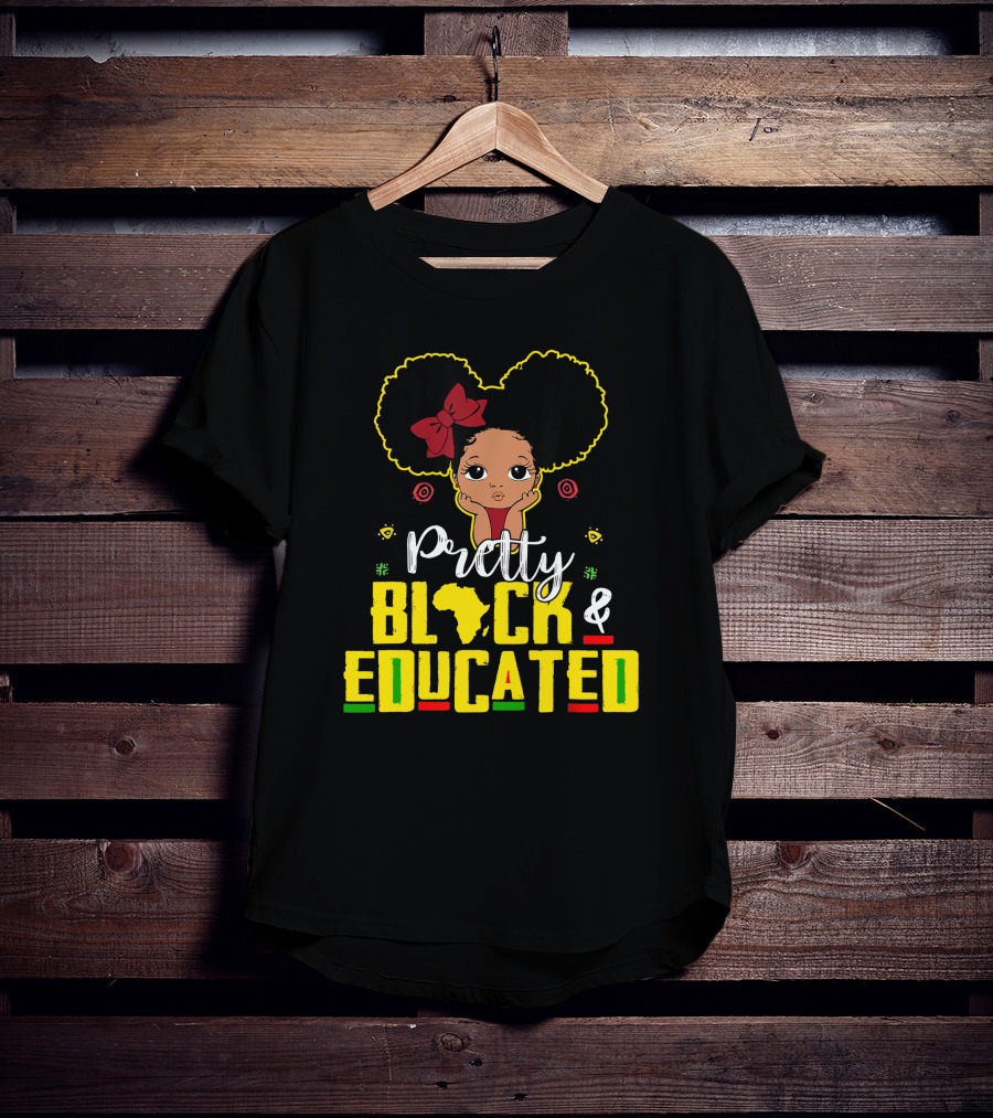 Pretty Black And Educated African Queen Girl With Afro And Red Bow T-Shirt