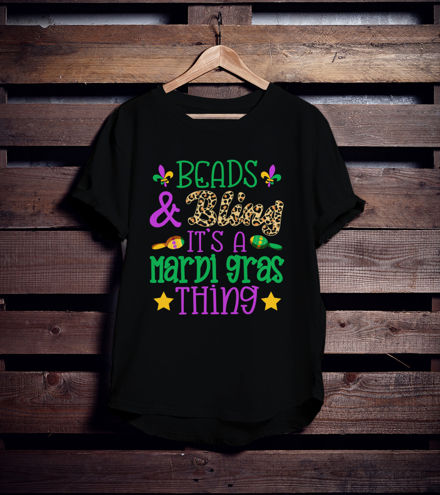 Beads And Bling It's A Mardi Gras Thing Fleur-de-Lis Stars And Maracas T-Shirt