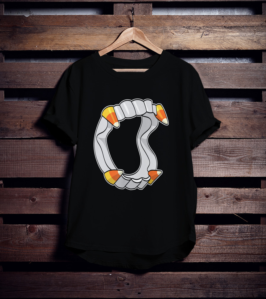 Candy Corn Fangs Funny Vampire Halloween T-Shirt
