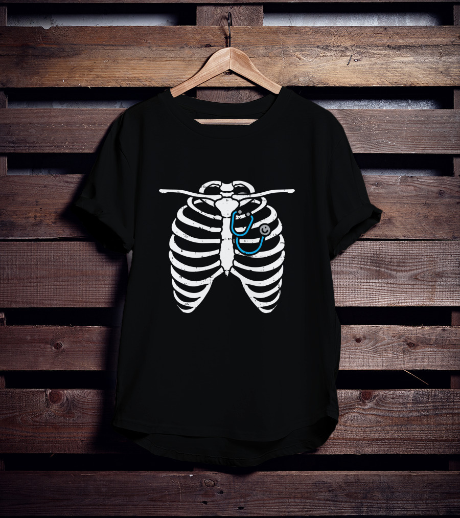 Halloween Nurse Stethoscope Skeleton Ribs Costume T-Shirt