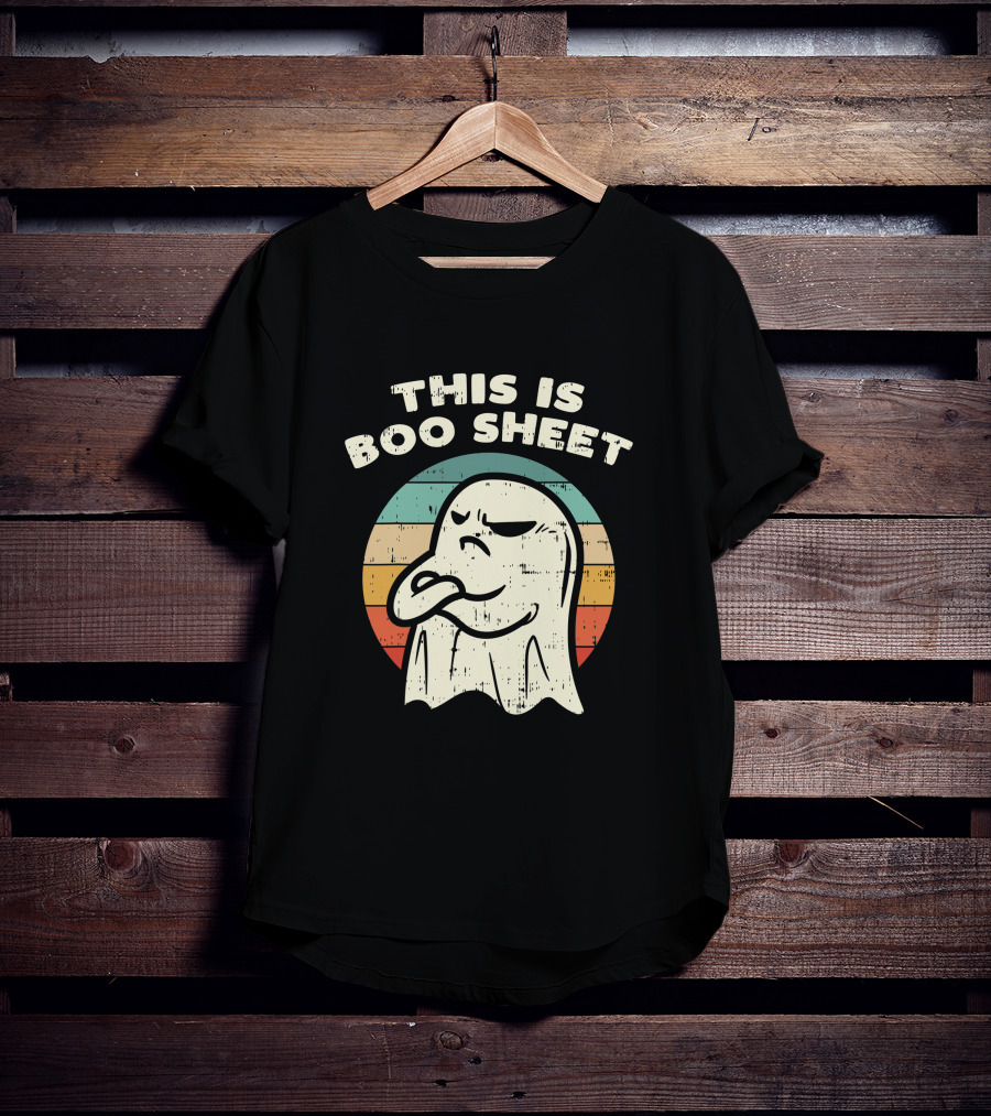 This Is Boo Sheet Vintage Ghost Halloween Retro Stripes T-Shirt
