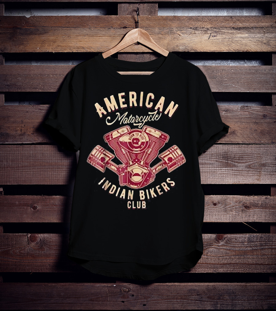 Vintage American Motorcycle Indian Bikers Club Engine T-Shirt