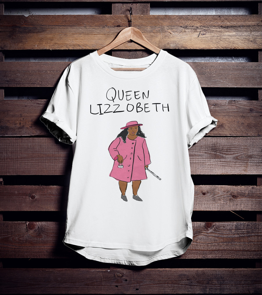Queen Lizzobeth Illustration In Pink Coat And Hat T-Shirt