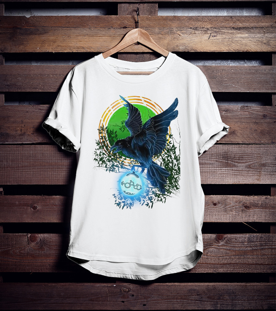 Pointcrow Raven Orb Enigma With Rings And Foliage T-Shirt