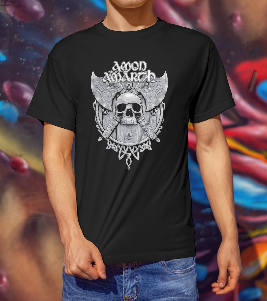 Amon Amarth Viking Skull And Battle Axe Emblem T-Shirt