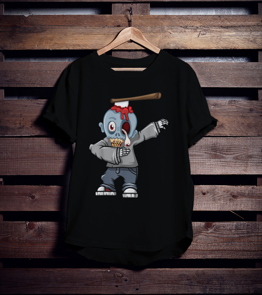 Dabbing Zombie Halloween Axe Head Creepy Cartoon T-Shirt