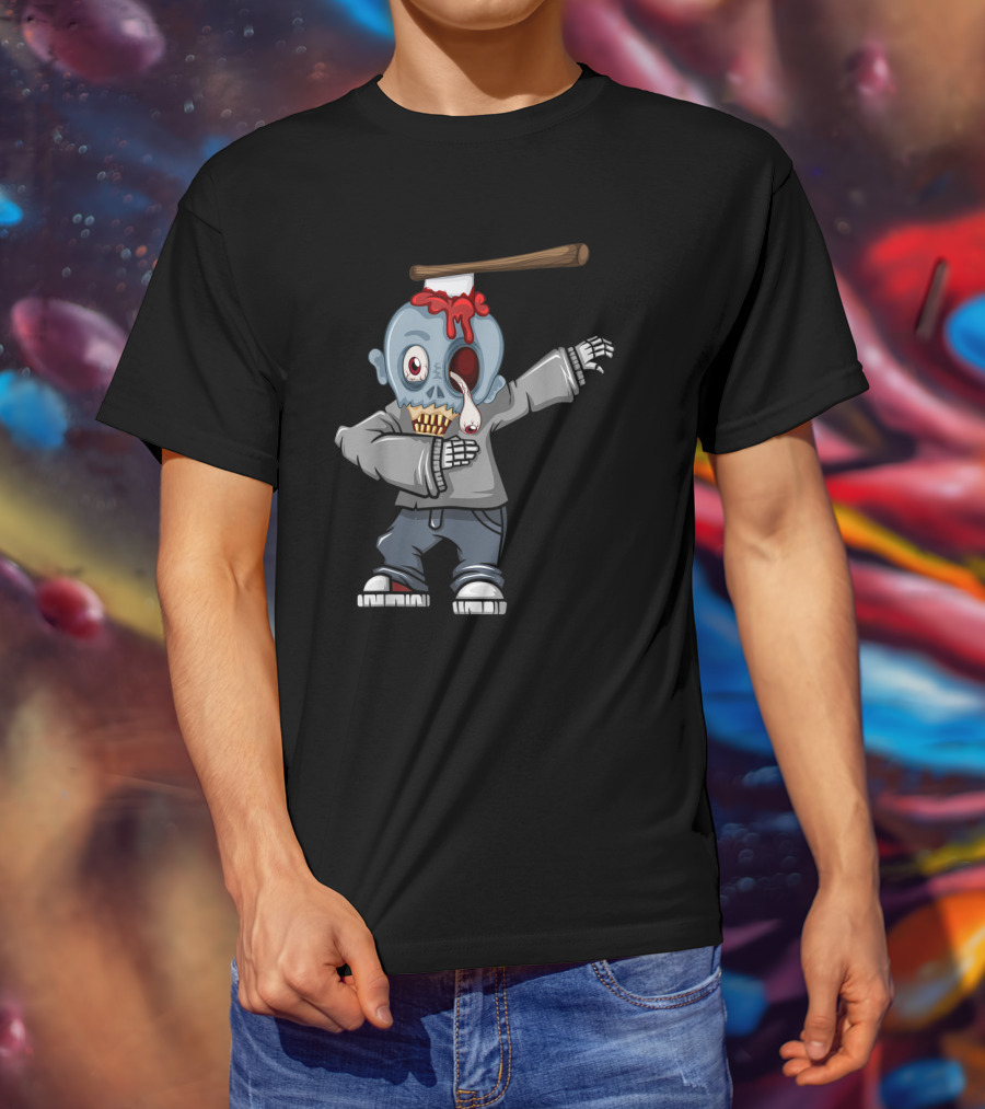 Dabbing Zombie Halloween Axe Head Creepy Cartoon T-Shirt