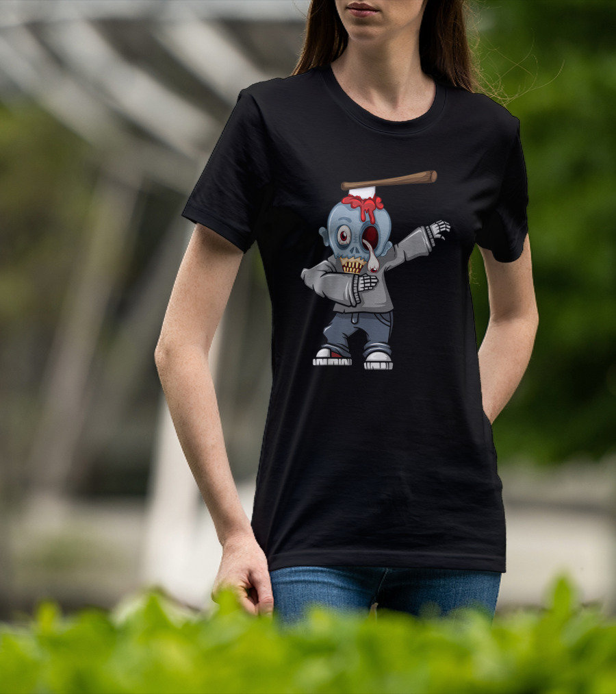 Dabbing Zombie Halloween Axe Head Creepy Cartoon T-Shirt