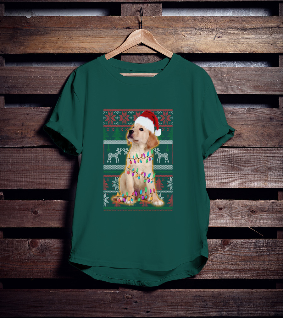Labrador Retriever Christmas Santa Hat And Holiday Lights T-Shirt
