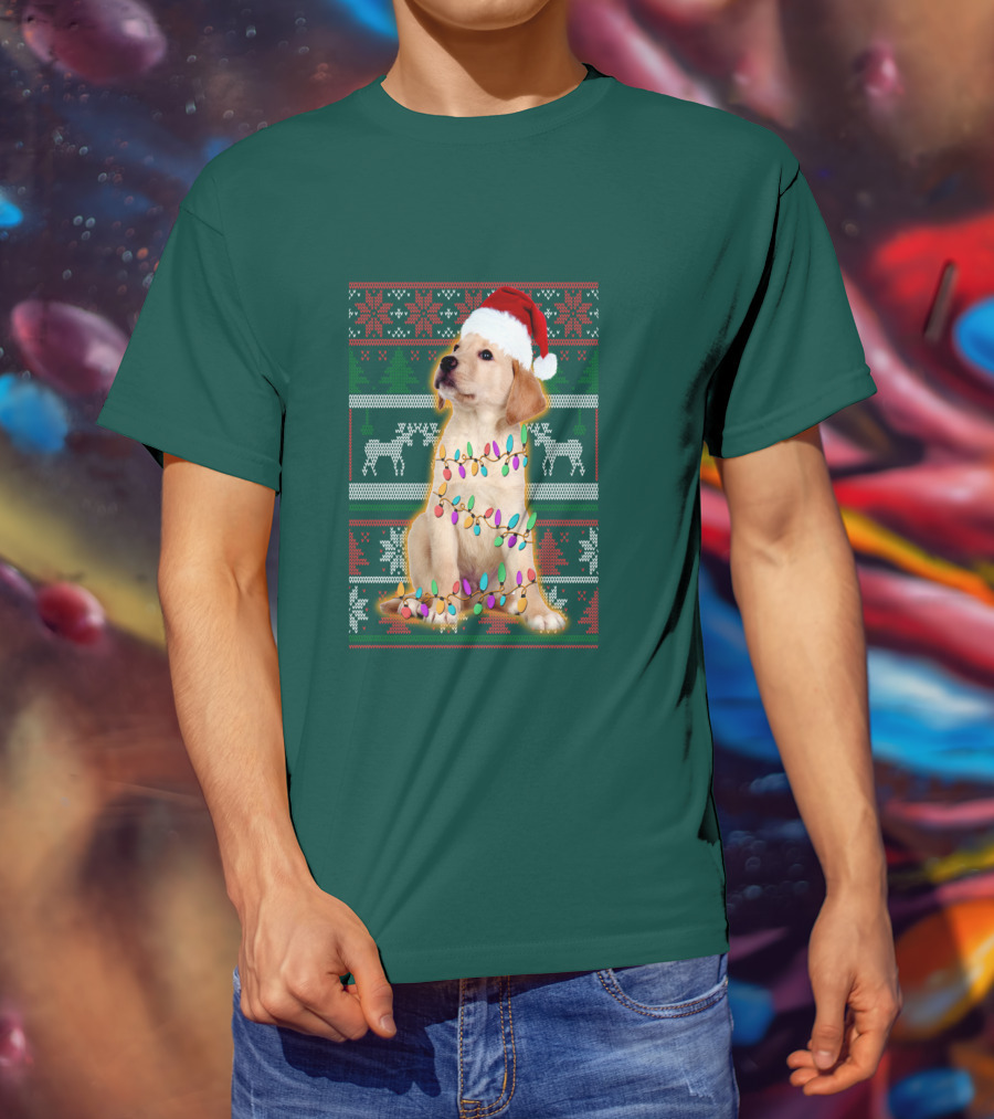 Labrador Retriever Christmas Santa Hat And Holiday Lights T-Shirt