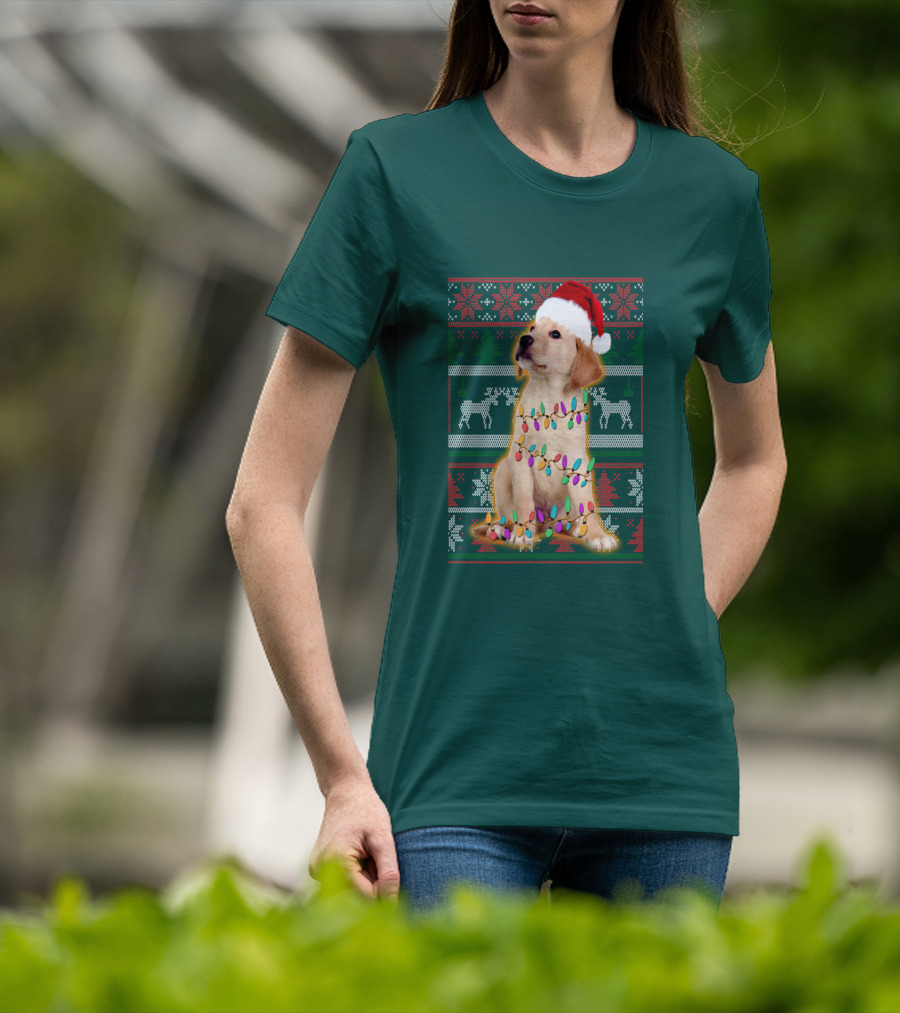 Labrador Retriever Christmas Santa Hat And Holiday Lights T-Shirt