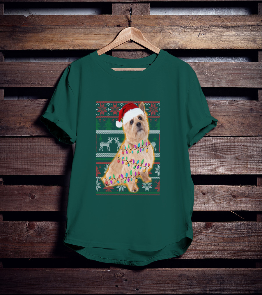 Norfolk Terrier Christmas Lights Sweater Santa Hat T-Shirt