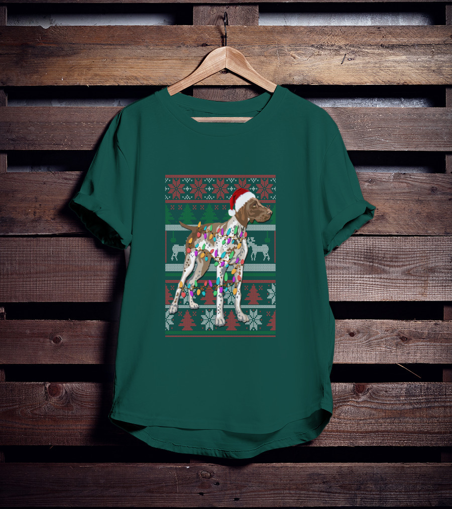 Pointer Christmas Ugly Sweater Santa Hat Lights T-Shirt