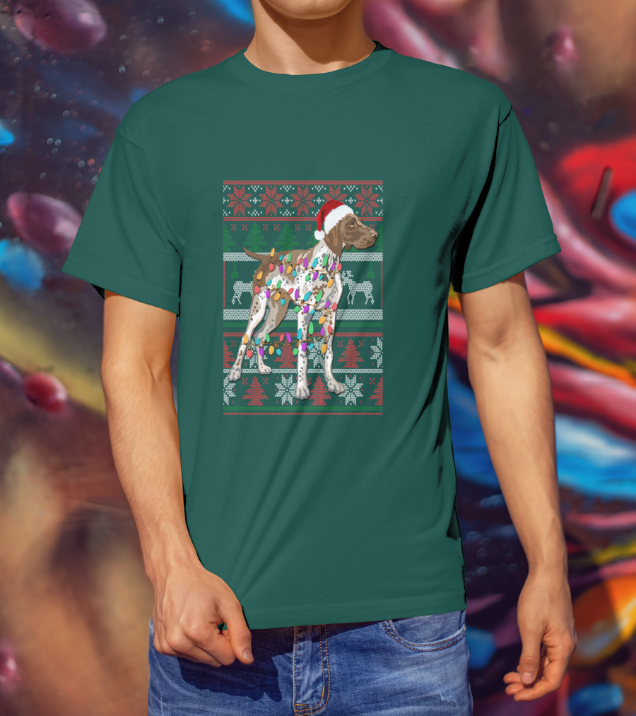 Pointer Christmas Ugly Sweater Santa Hat Lights T-Shirt