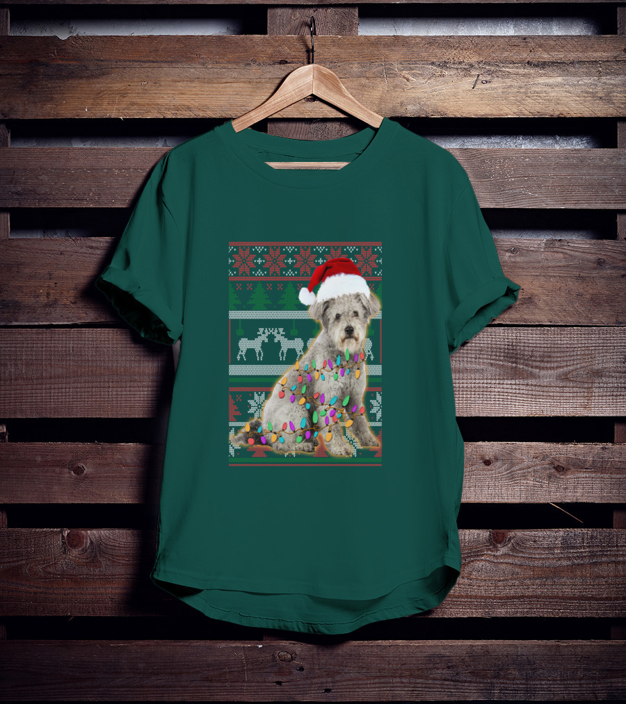Pumi Dog Christmas Lights Santa Hat Ugly T-Shirt