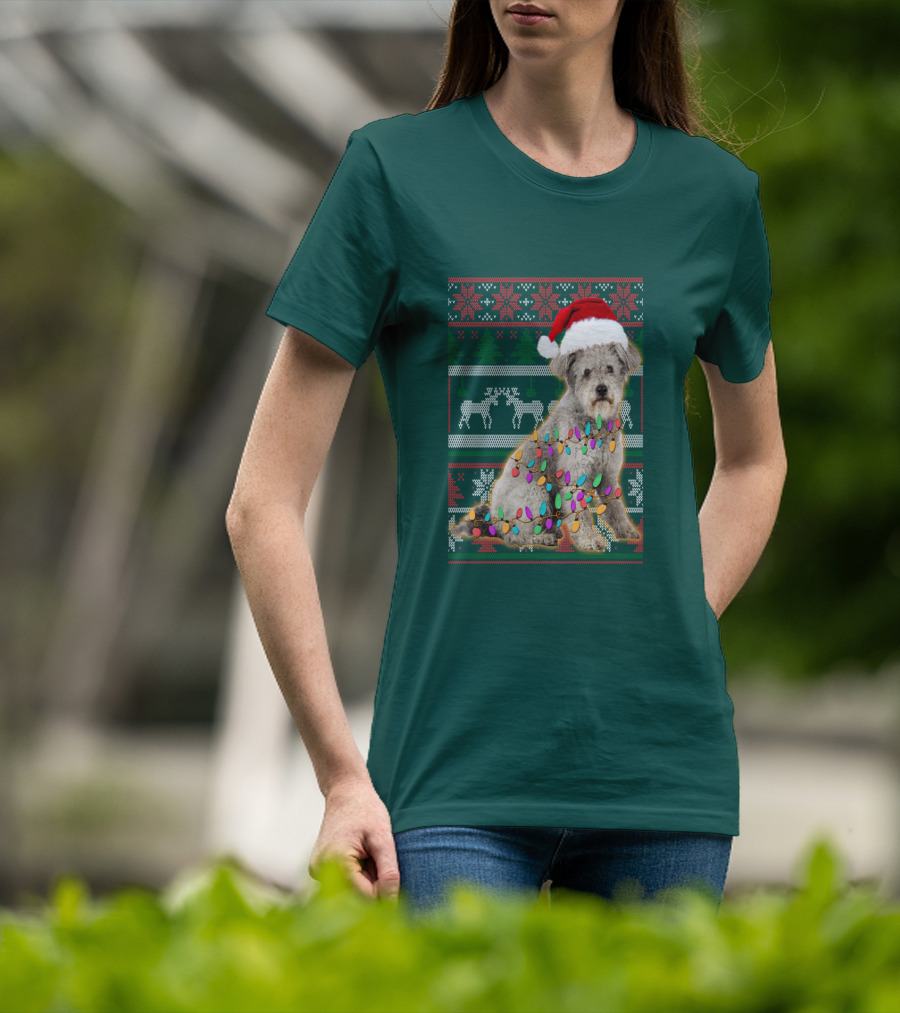 Pumi Dog Christmas Lights Santa Hat Ugly T-Shirt