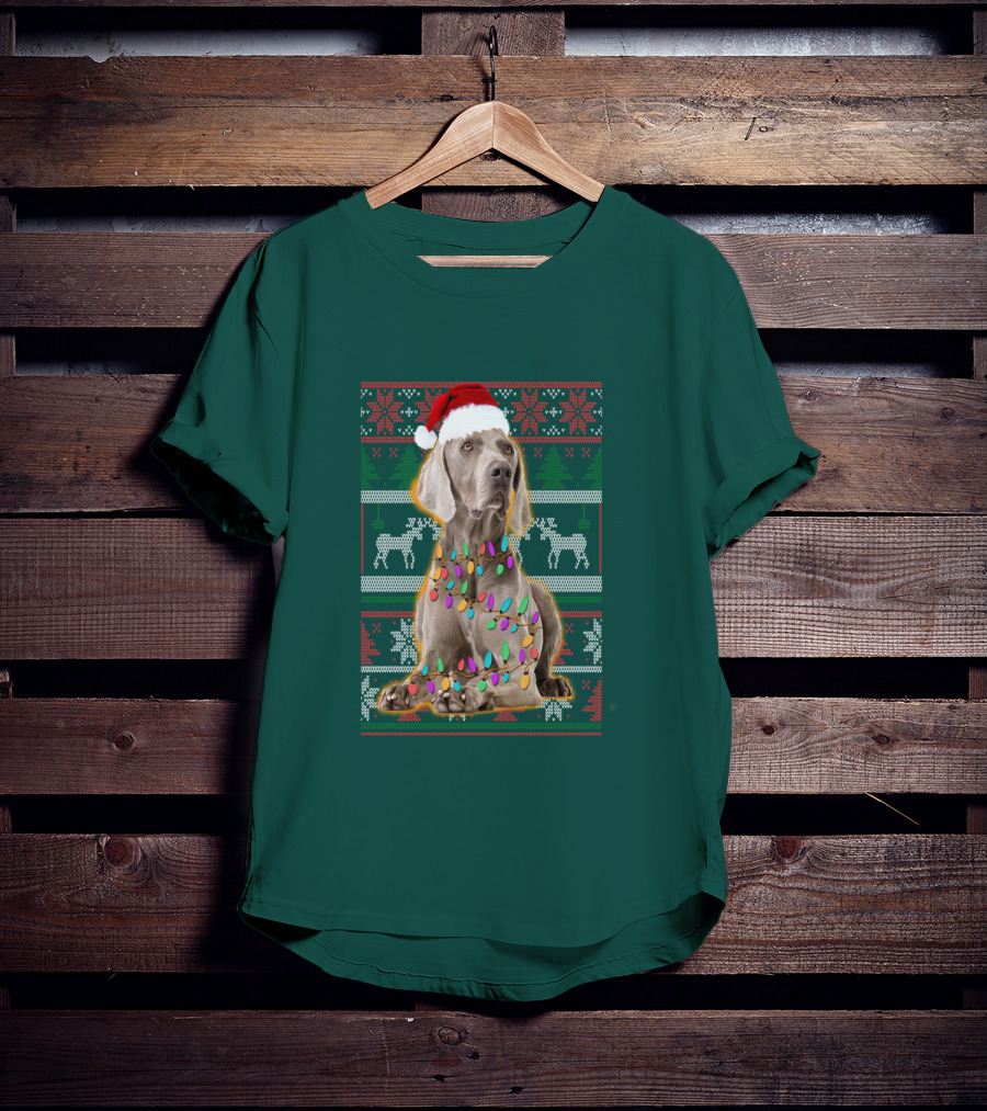 Weimaraner Christmas Lights Santa Hat Holiday T-Shirt