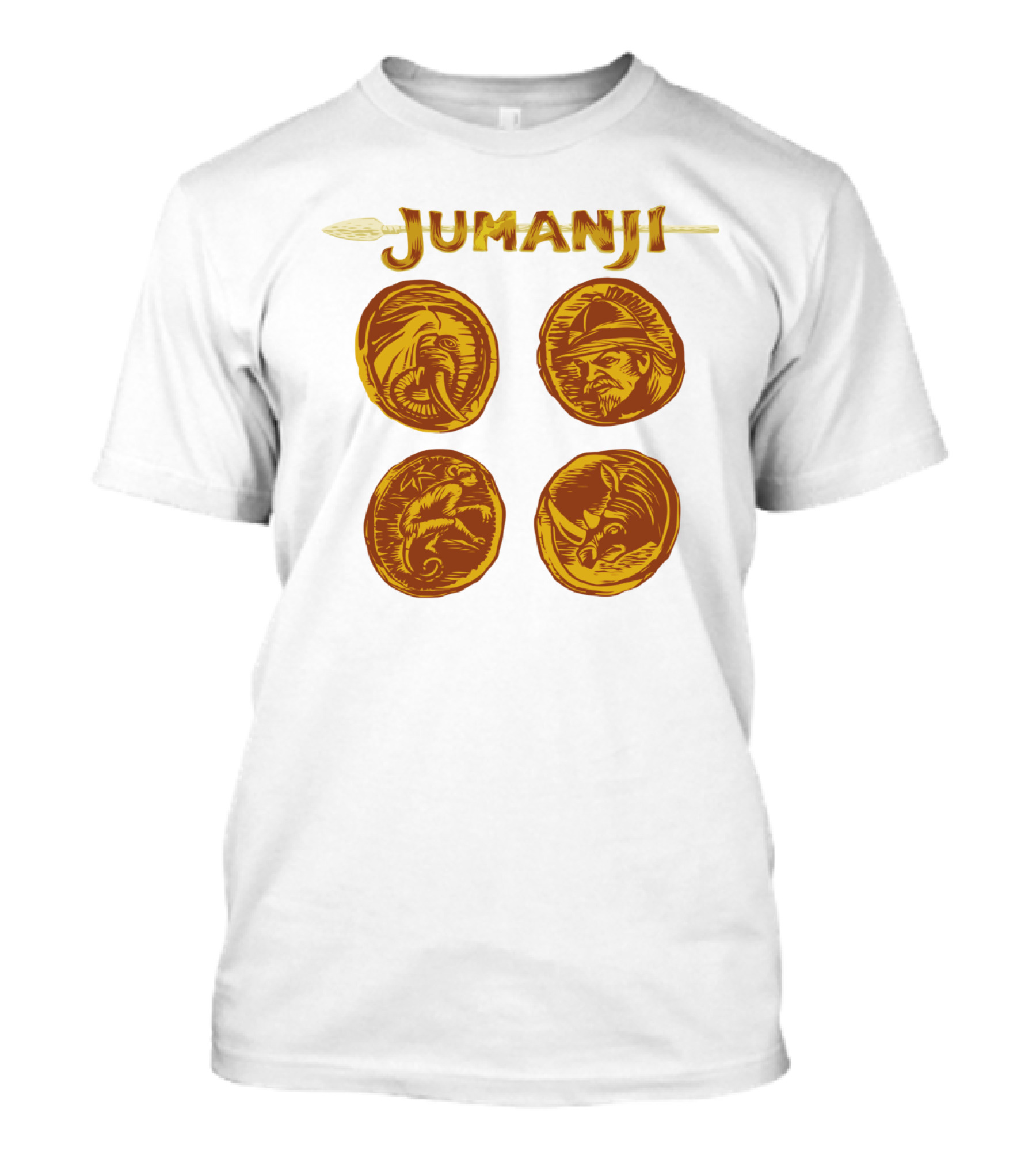 Jumanji Character Portrait Coins And Spear Sketch T-Shirt