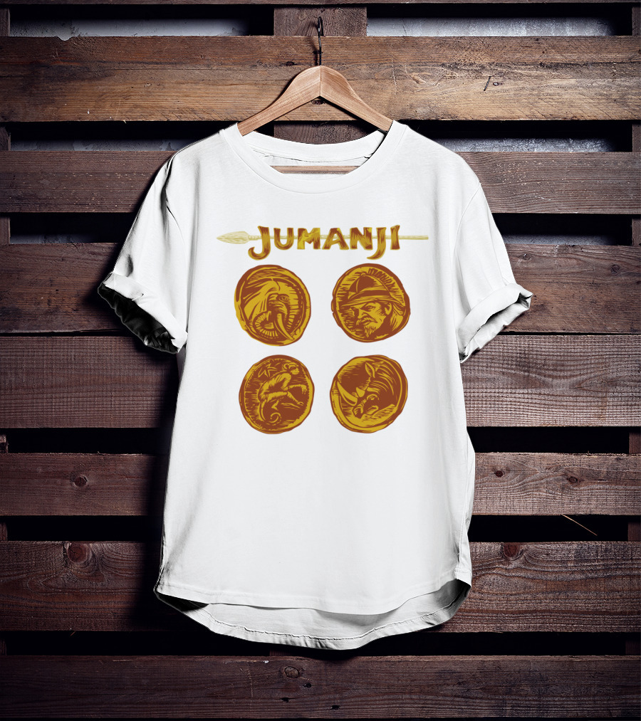 Jumanji Character Portrait Coins And Spear Sketch T-Shirt