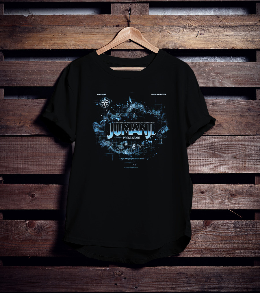 Jumanji Blue Adventure Map Press Start Compass Player One T-Shirt