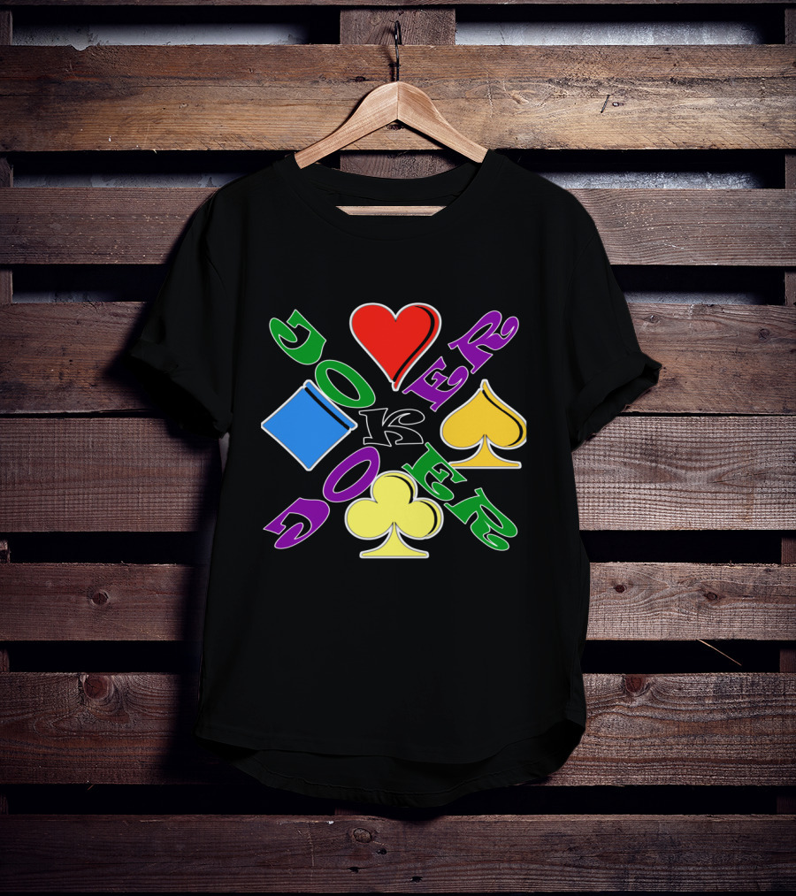 Rainbow Colored Joker Heart Spade Club Diamond Playing Cards T-Shirt