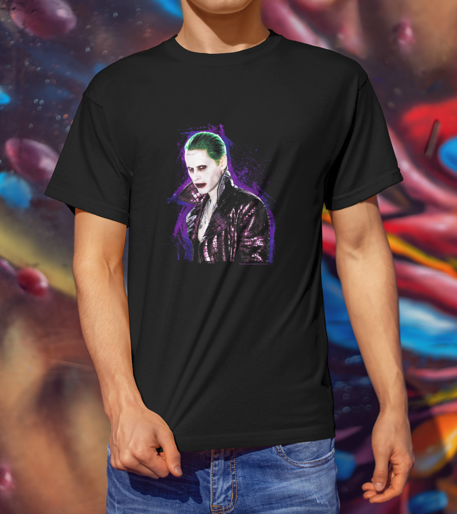 Suicide Squad Joker Stare Green Hair Purple Background T-Shirt