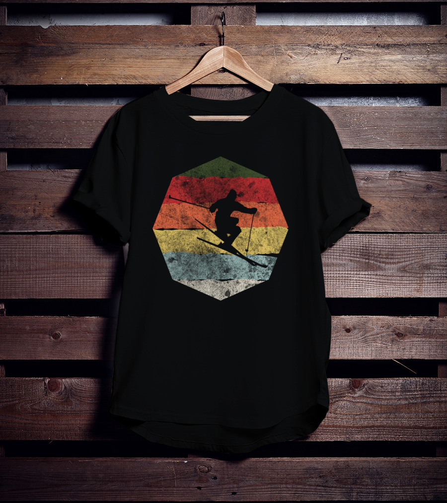 Vintage Winter Skier Birthday Hexagonal Retro Stripes T-Shirt